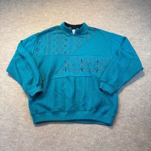Vintage 90s Blast Southwestern Aztec Print Quarter Zip Sweatshirt Teal Size M